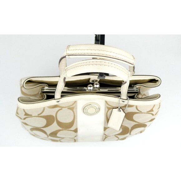 Coach Signature Light Khaki Chalk Canvas Leather Tote Shoulder Bag F19190 - Picture 5 of 16